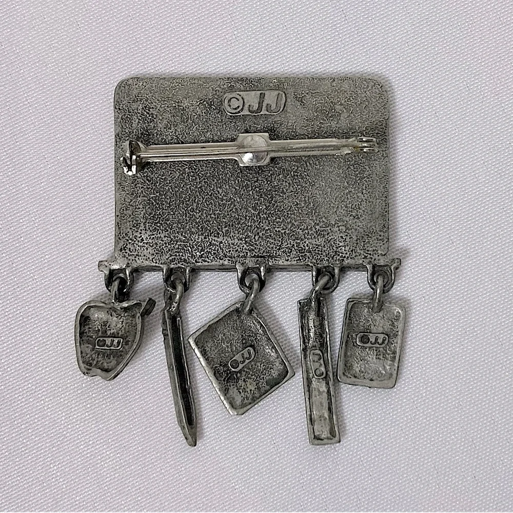 💫 Vintage JJ Jonette Jewelry Silver Chalkboard Brooch Math Teacher Inspired